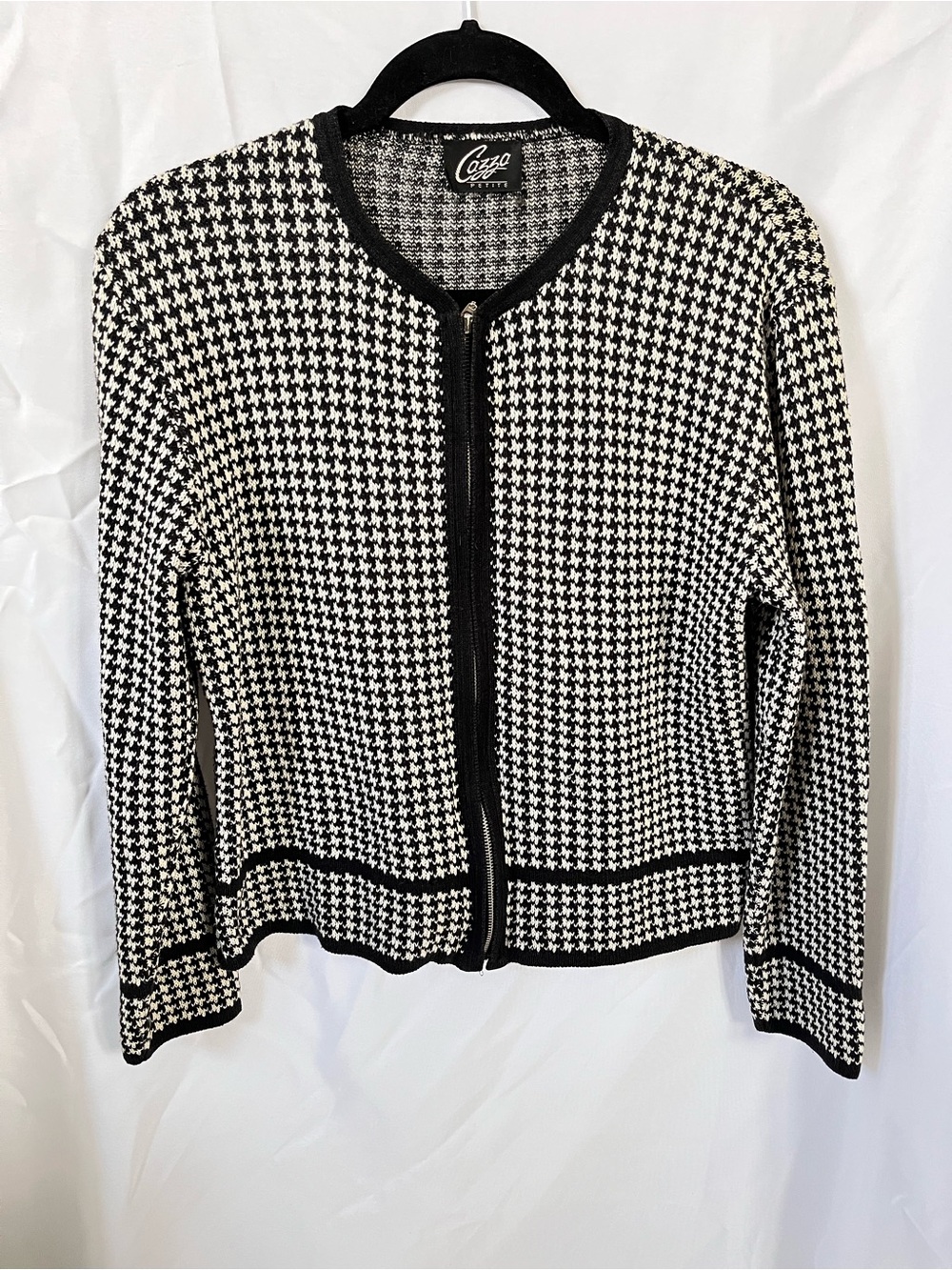 Black & White Houndstooth Zip Cardigan